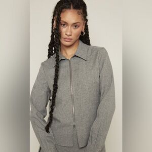 Another Girl Grey Double Zip Collared Blouse XS Tailored Stretch Top